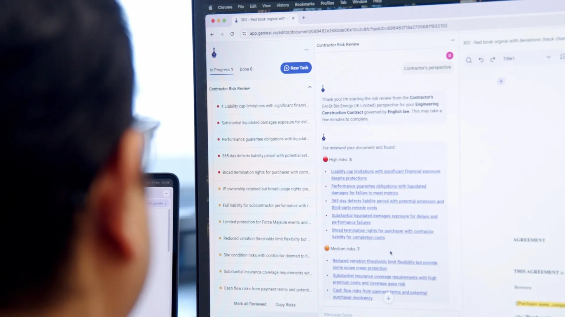 Close-up of contractor risk review