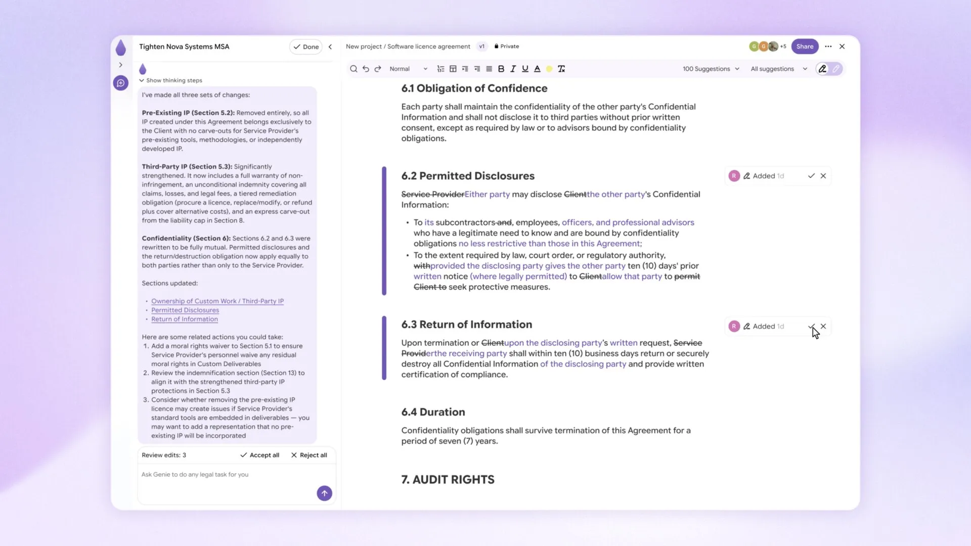 Editor with AI-driven track changes